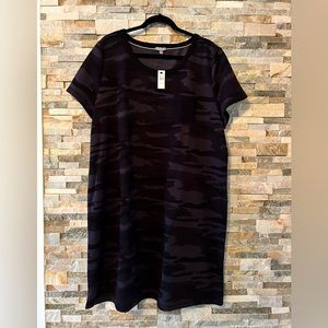 Talbots Black and Navy Camouflage Midi Shift Dress